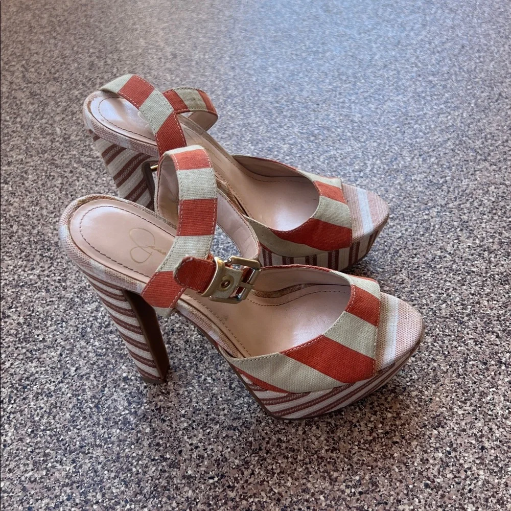 JESSICA SIMPSON Tonnia Platform Striped High Heels - Picture 7 of 11
